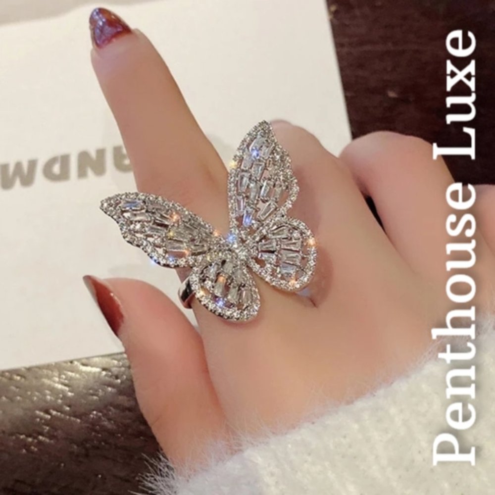FINAL RESTOCK!! Huge 18K White Gold Plated Butterfly Ring